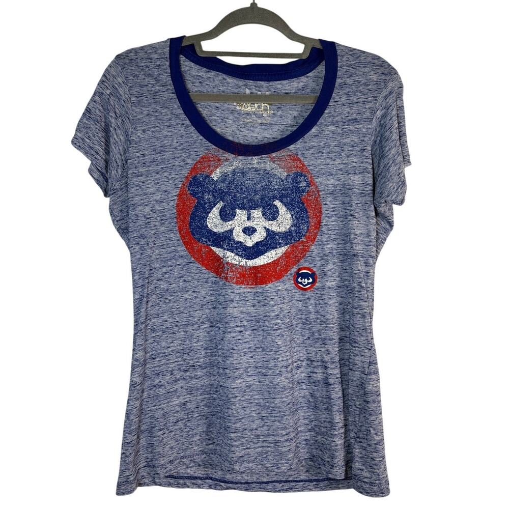 Touch By Alyssa Milano Chicago Cubs Scoop Neck Tee Blue Space Dye Vintage XL